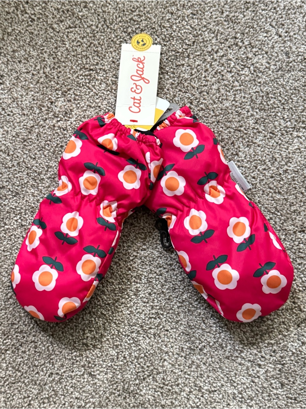 Cat & Jack Pink Floral Kids Mittens 12-24 Months